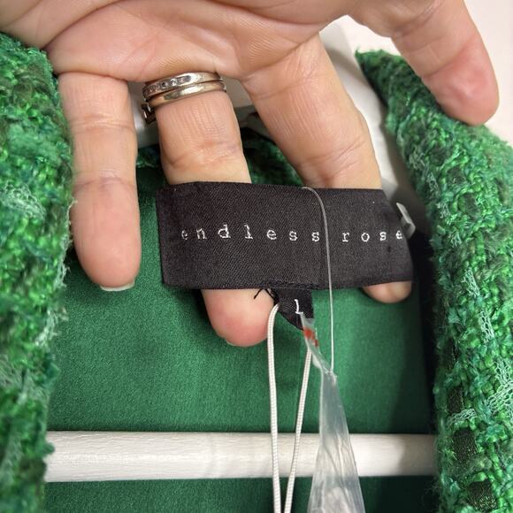 Endless Rose Sequin Trim Jeweled Button Sparkle Emerald Green Tweed Blazer L NWT - Picture 13 of 13